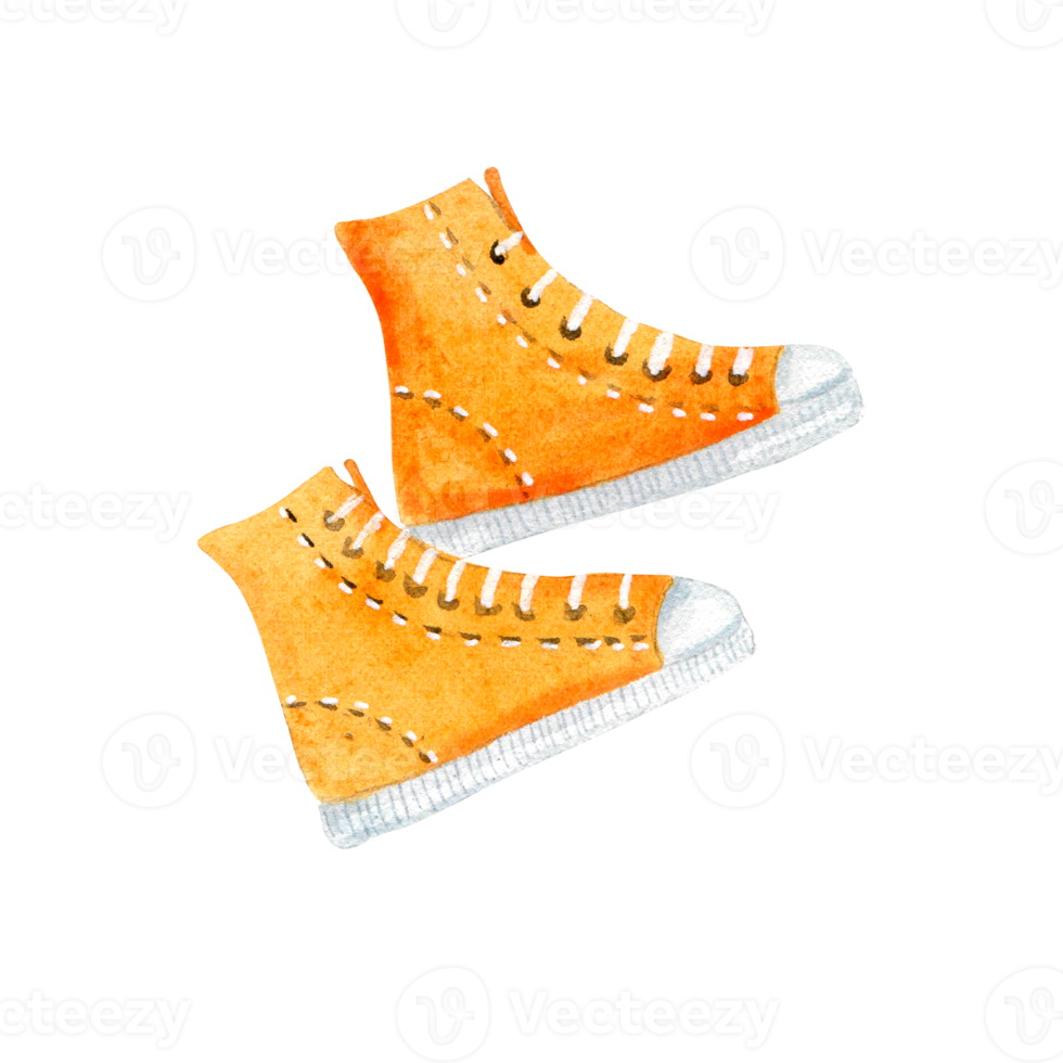 Watercolor orange teen sneakers png
