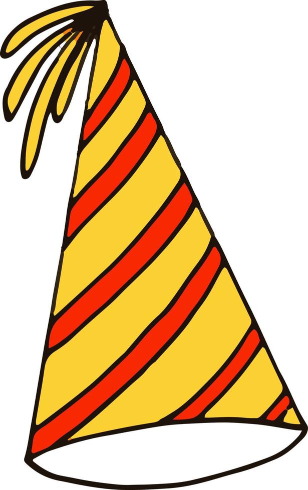 party hat with stripes. hand drawn doodle style. , minimalism, trending color yellow, orange. festive funny vector