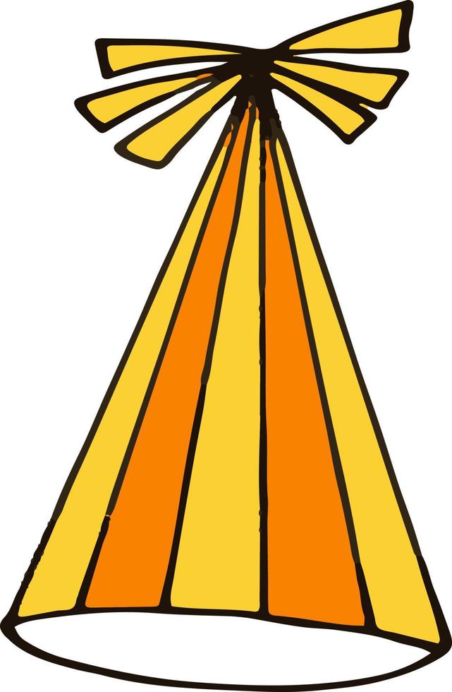 gorro de fiesta con rayas. estilo de garabato dibujado a mano. , minimalismo, color de tendencia amarillo, naranja. divertido festivo vector