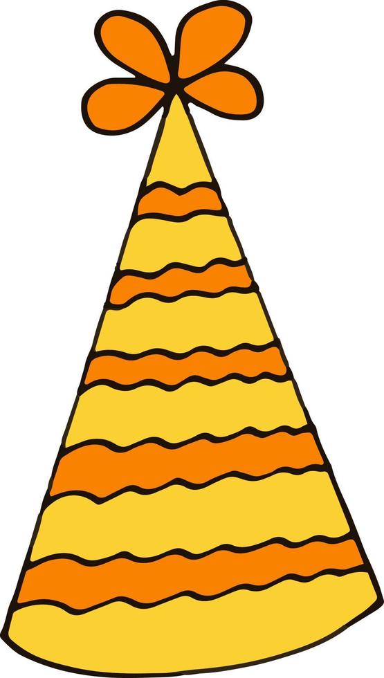 gorro de fiesta con rayas. estilo de garabato dibujado a mano. , minimalismo, color de tendencia amarillo, naranja. divertido festivo vector