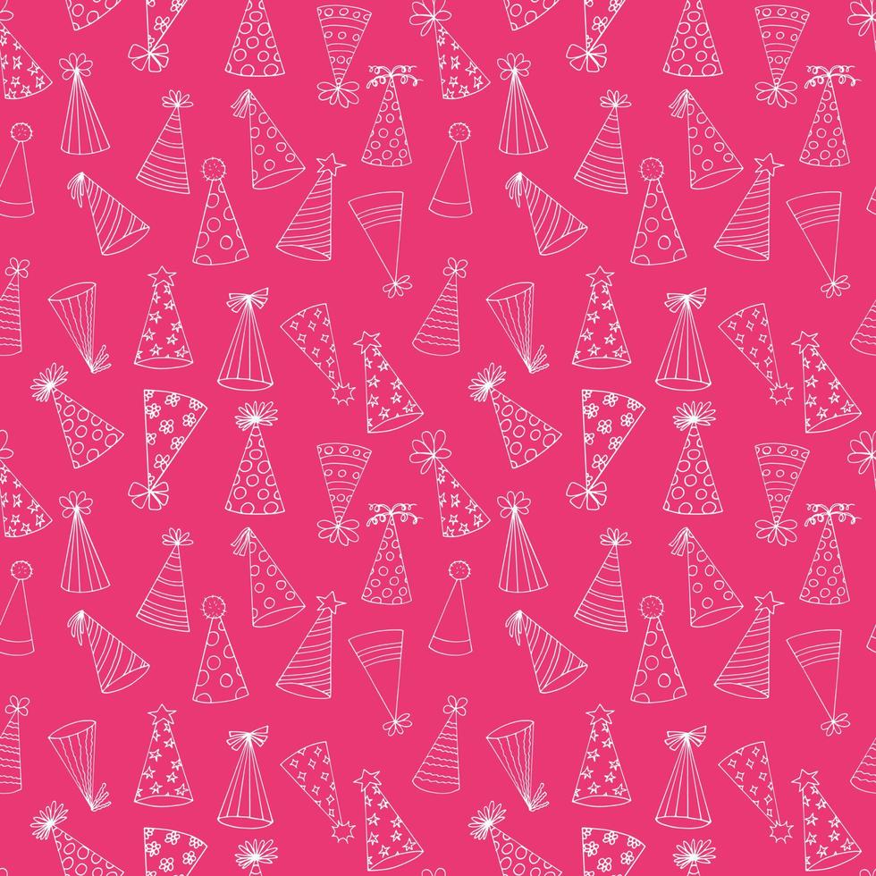 party hat seamless pattern hand drawn doodle, , nordic, scandinavian, monochrome, minimalism. wallpaper, textiles print wrapping paper background vector