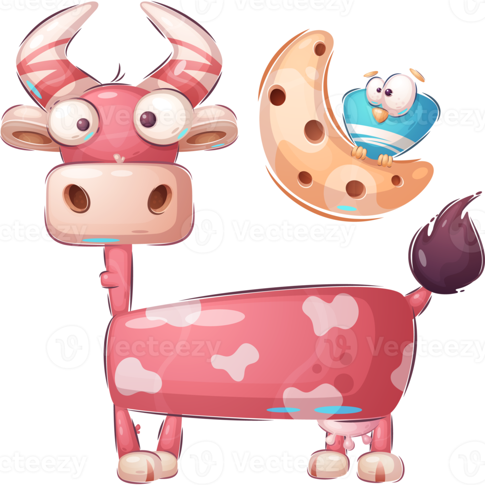 personaje de dibujos animados adorable vaca nocturna png