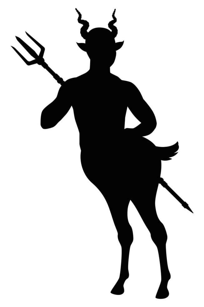 Devil with trident silhouette vector on white background, Satan, ghost or devil in Halloween day.