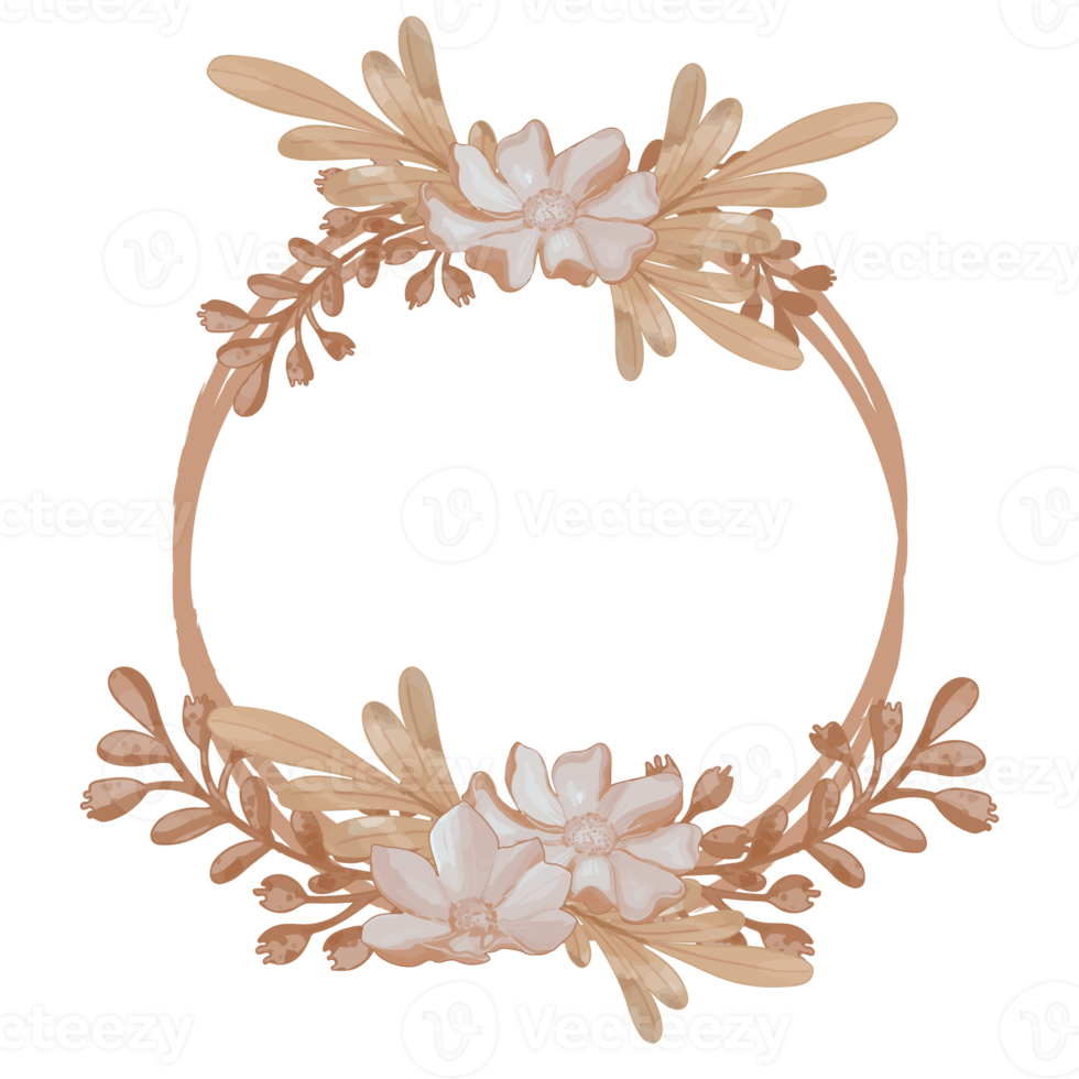 Watercolor Dried Flower Frame, Brown flora clipart png