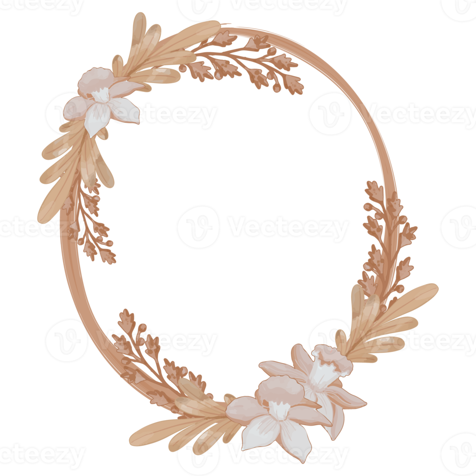 Watercolor Dried Flower Frame, Brown flora clipart png
