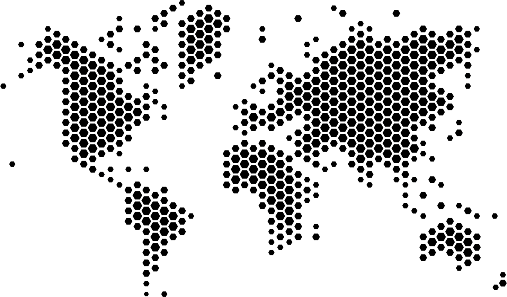 hexagon world map on transparent background. png
