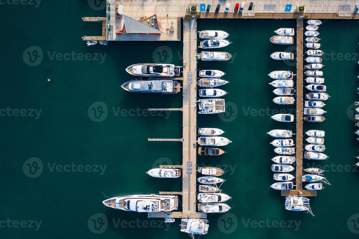 Top view of harbor with many boats photo