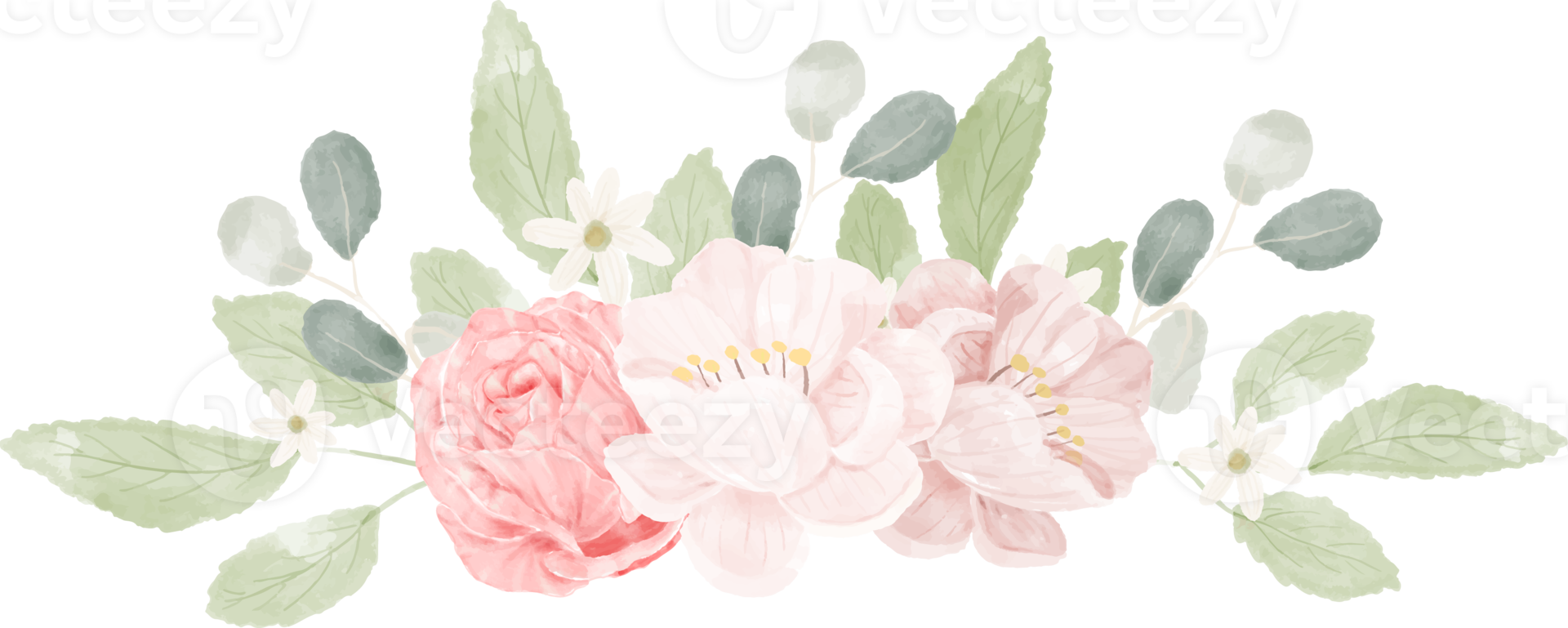 pink pastel watercolor rose flower bouquet arrangement png