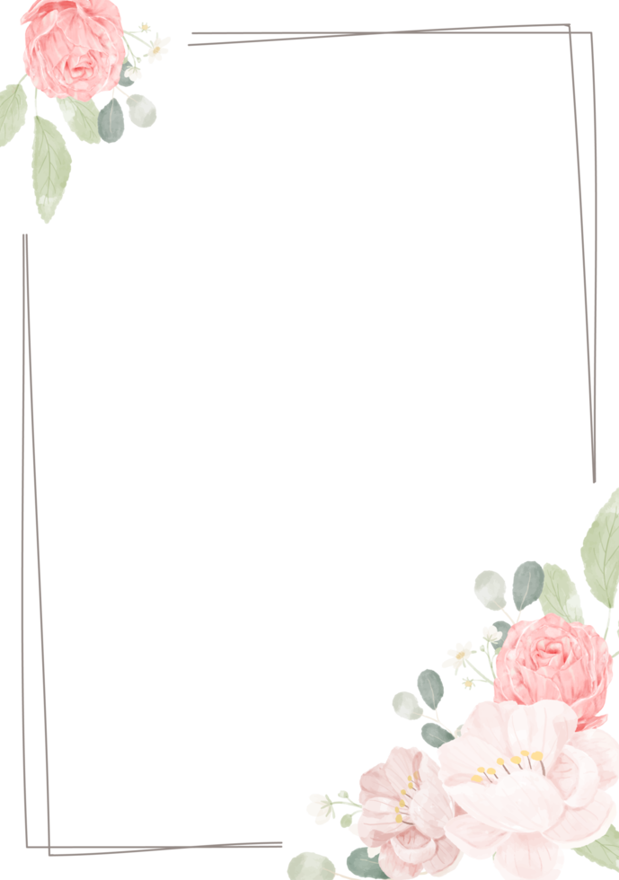 corona de ramo de flores de rosa rosa y peonía con marco png