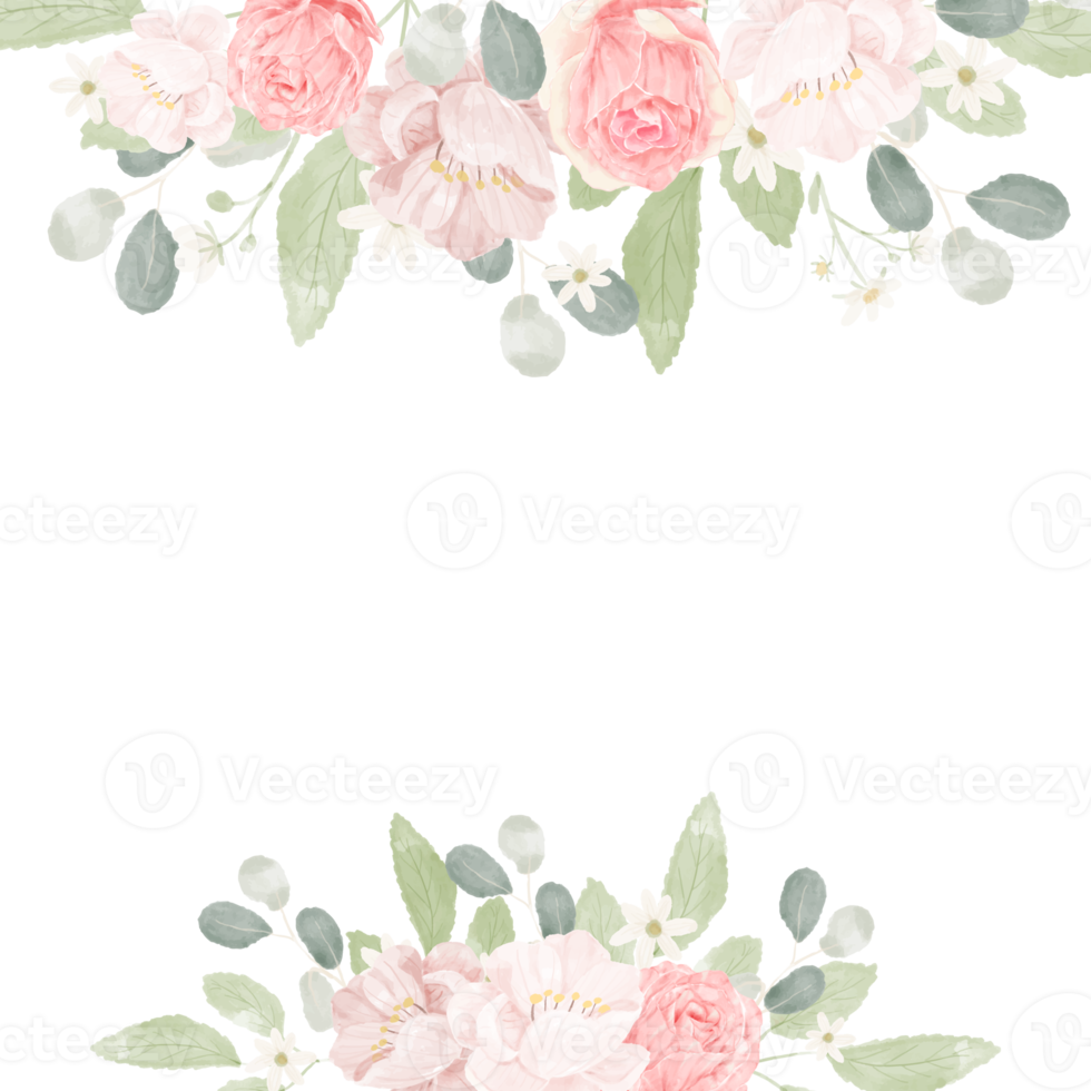 pink pastel watercolor rose flower bouquet arrangement banner background png