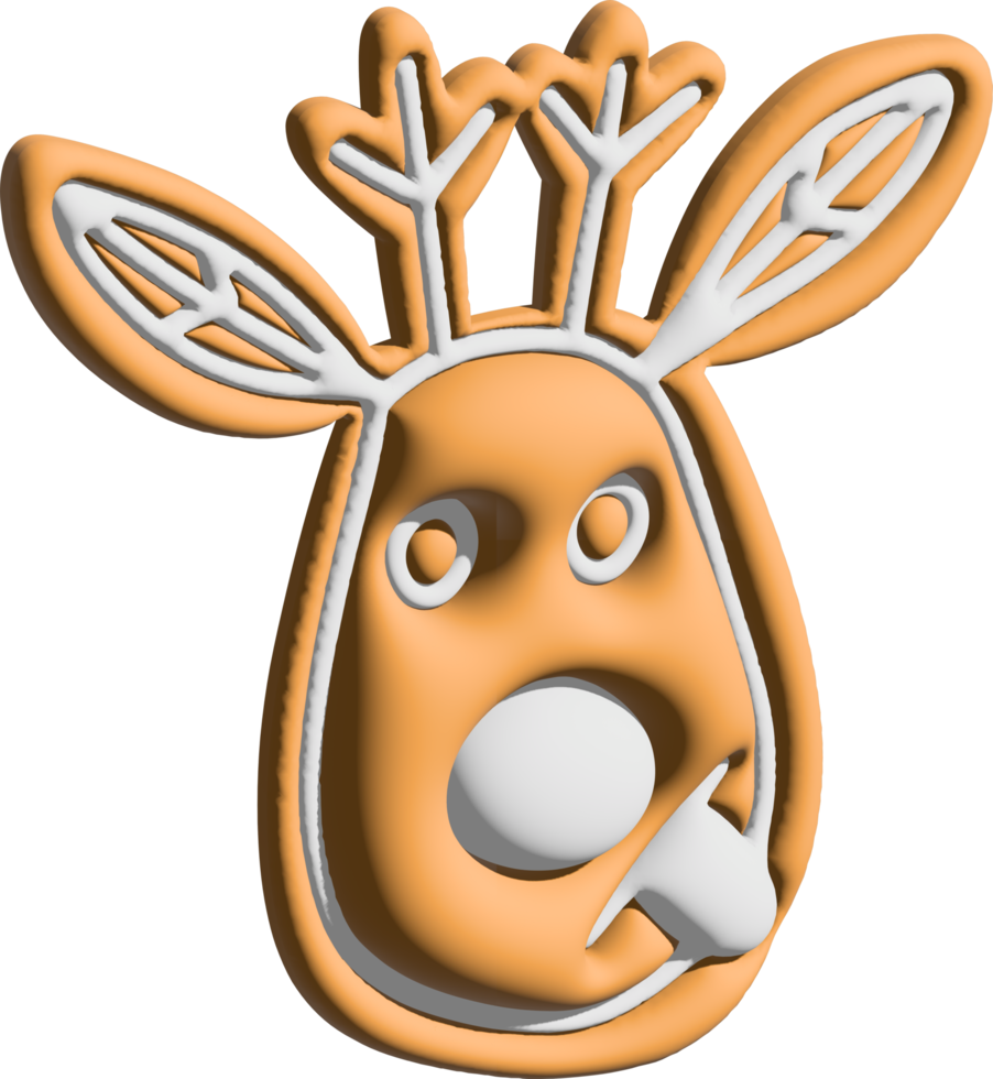 Pan de jengibre de navidad 3d en forma de cabeza de ciervo sobre un fondo blanco. png