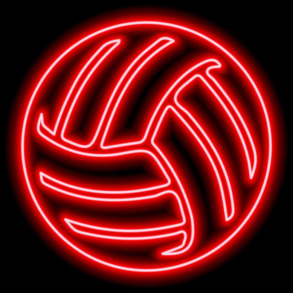 Neon red outline of a volleyball ball on a black background. vector