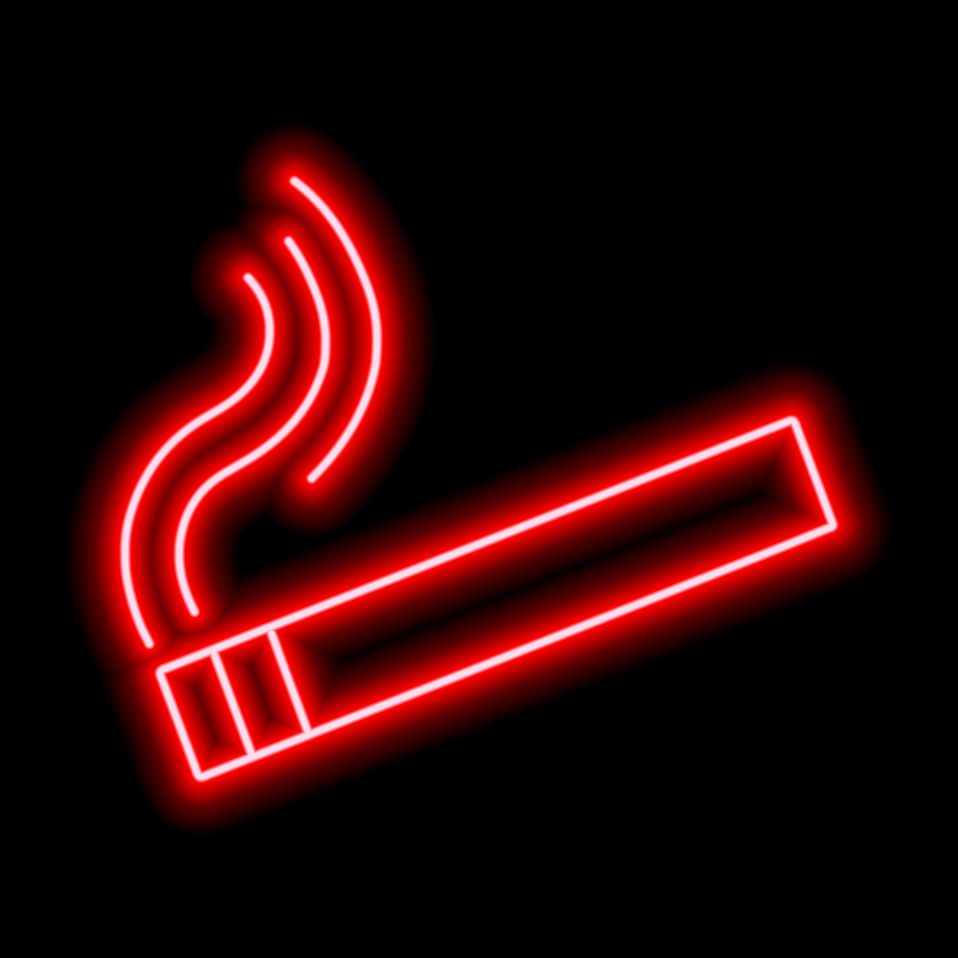 Red neon cigarette with smoke on a black background. Icon illustration
