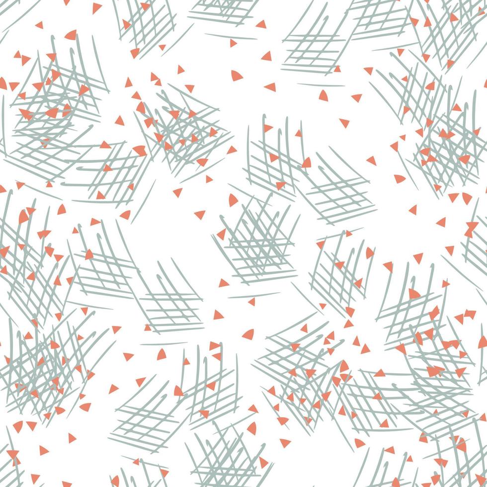 Fantasy messy freehand doodle geometric shapes seamless pattern.  Infinity ditsy scribble abstract card, layout. Creative background. Textile, fabric, wrapping paper. vector