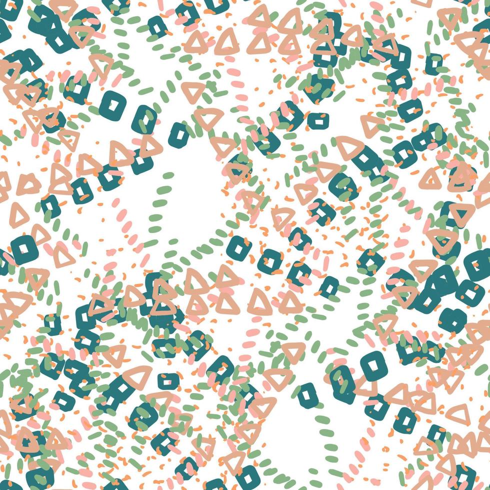 Fantasy messy freehand doodle geometric shapes seamless pattern.  Infinity ditsy scribble abstract card, layout. Creative background. Textile, fabric, wrapping paper. vector