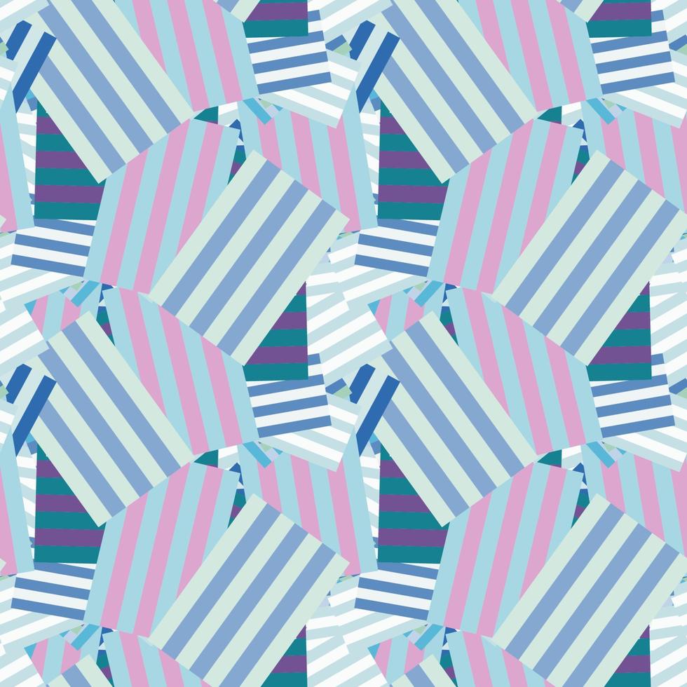 Modern striped fantasy messy geometric shapes seamless pattern. Infinity abstract card, layout. Creative background with geo shapes. Textile, fabric, wrapping paper. vector