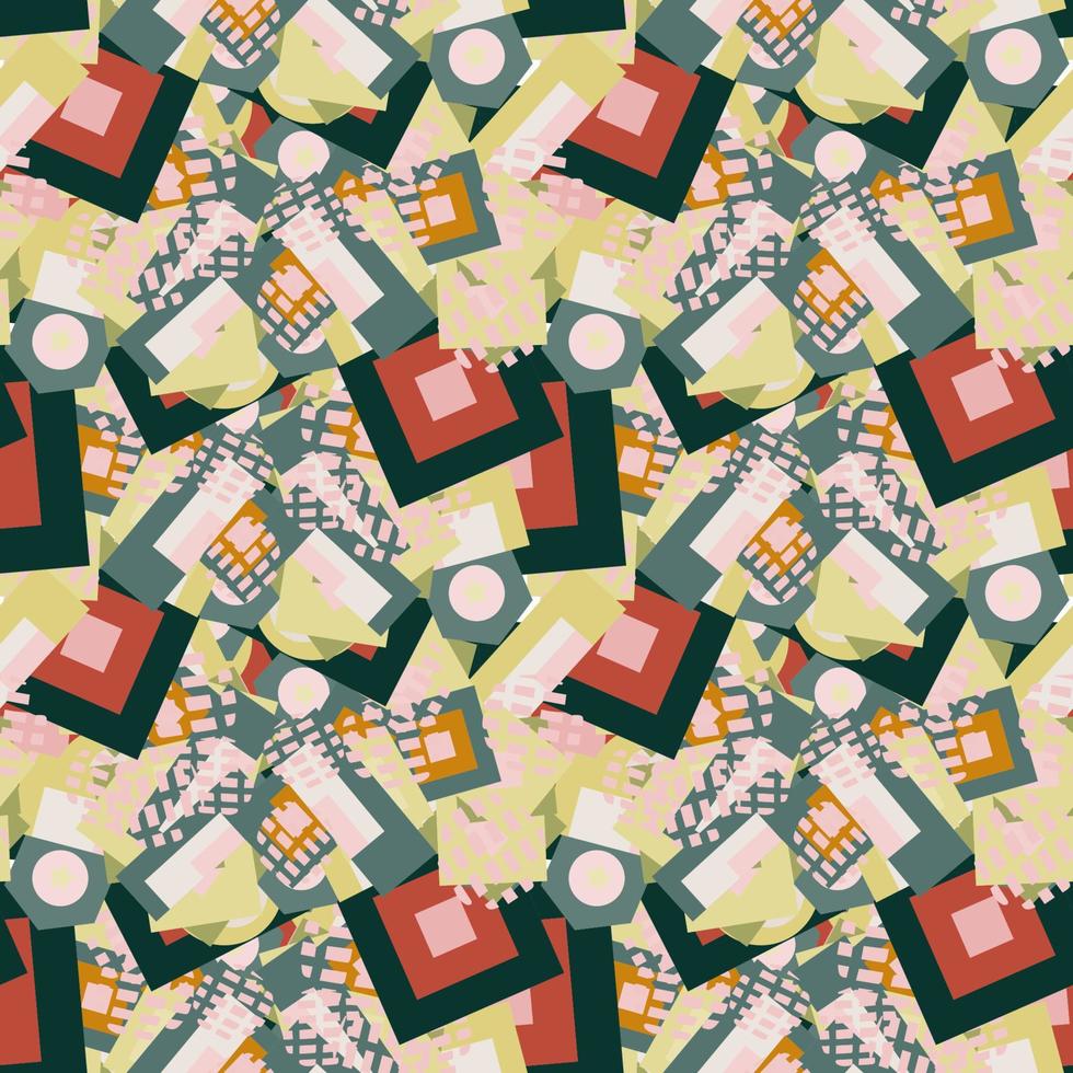 Modern striped fantasy messy geometric shapes seamless pattern. Infinity abstract card, layout. Creative background with geo shapes. Textile, fabric, wrapping paper. vector