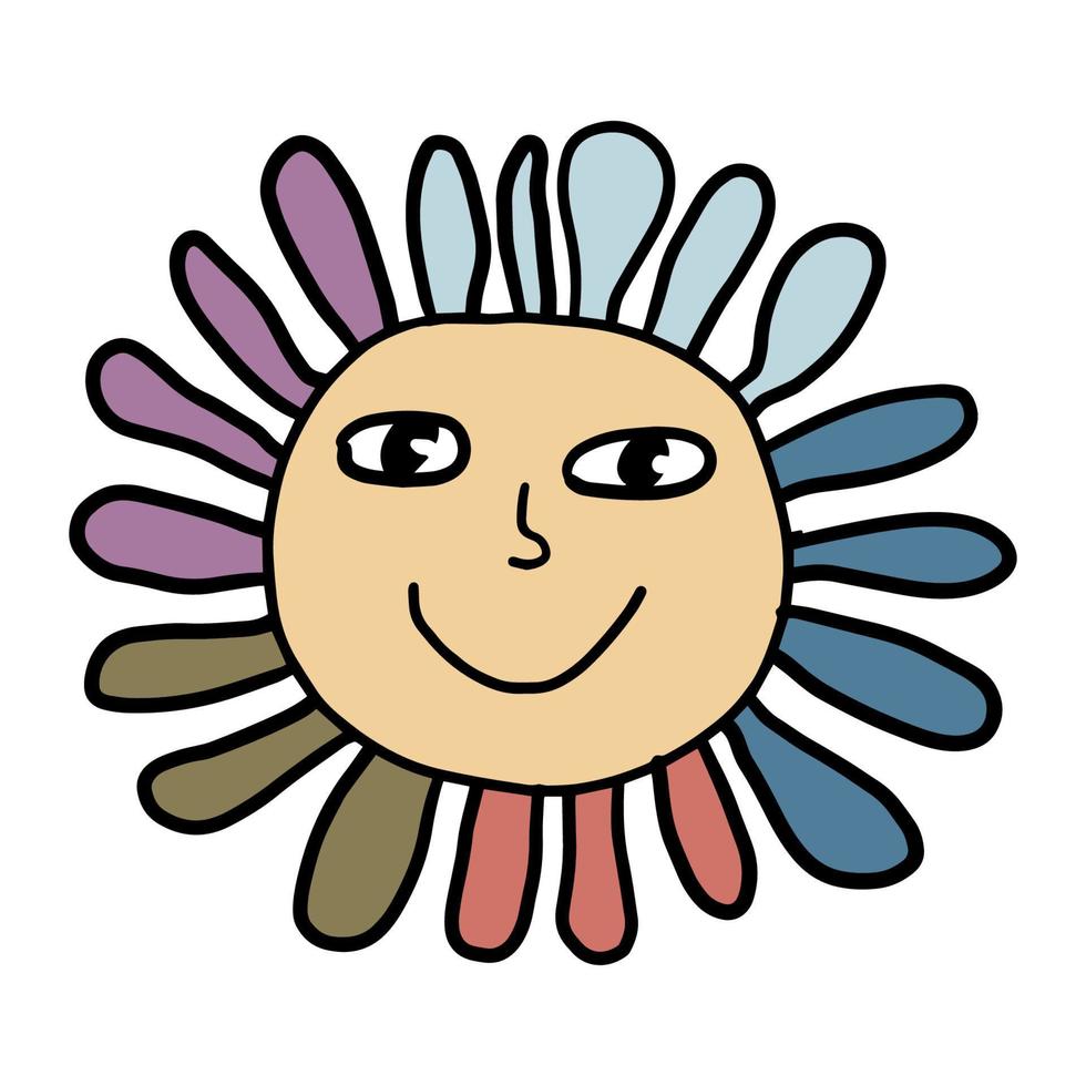 maravilloso hippie flor sonriente. margarita sonriente retro positiva de los 70 vector