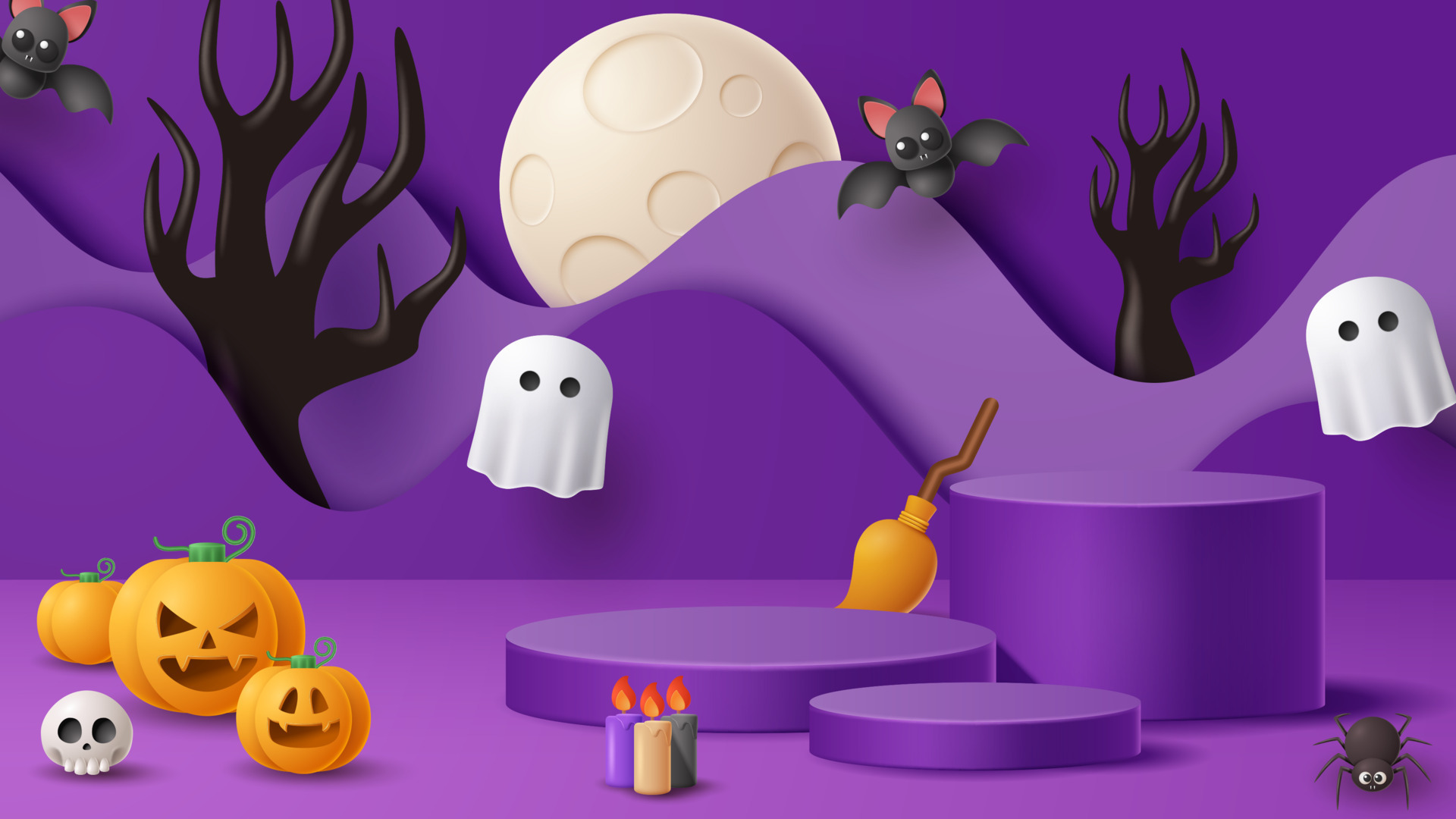 Halloween display podium decoration background with scary ornament