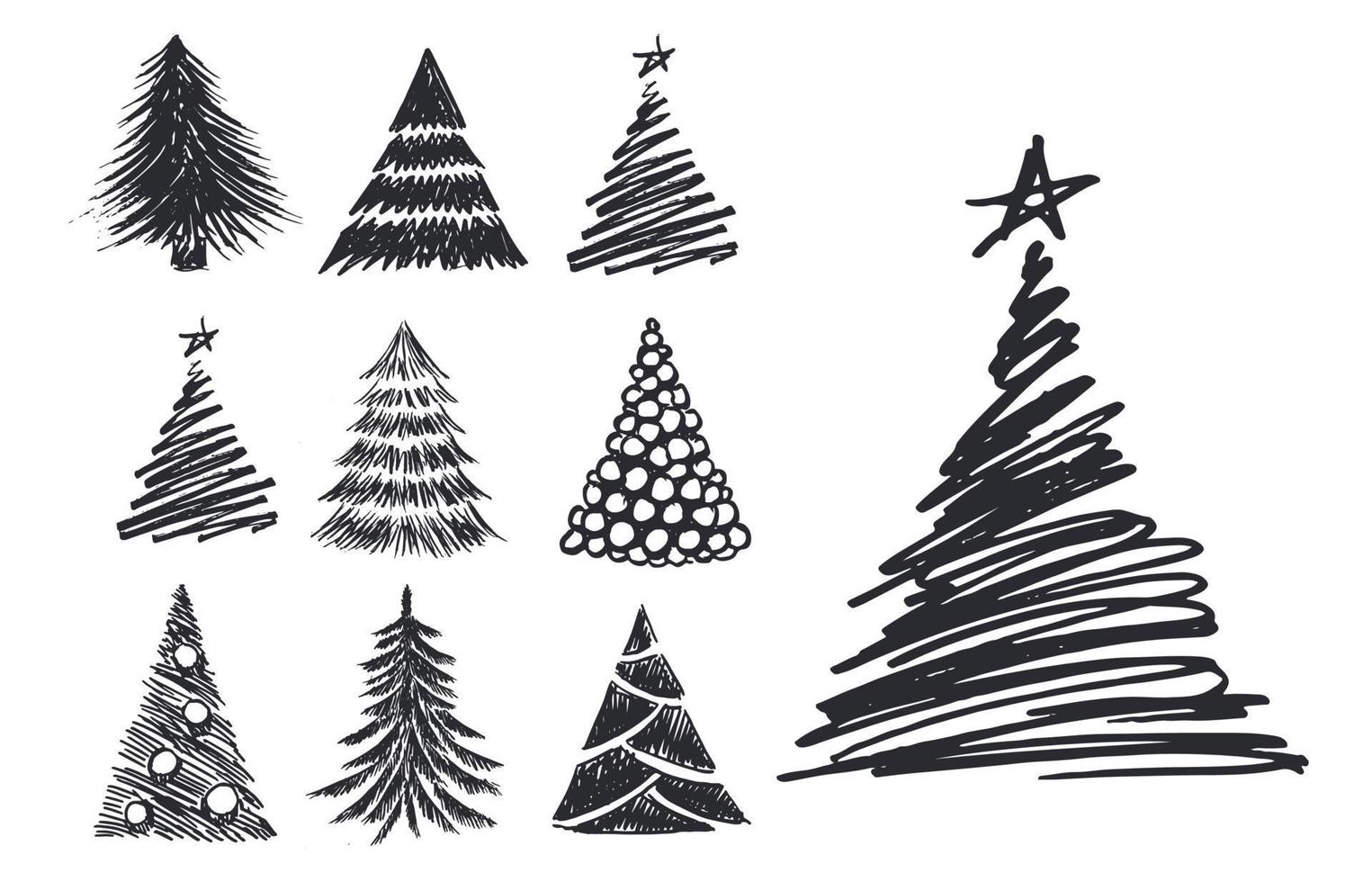Christmas tree hand drawn illustrations. Vector. vector