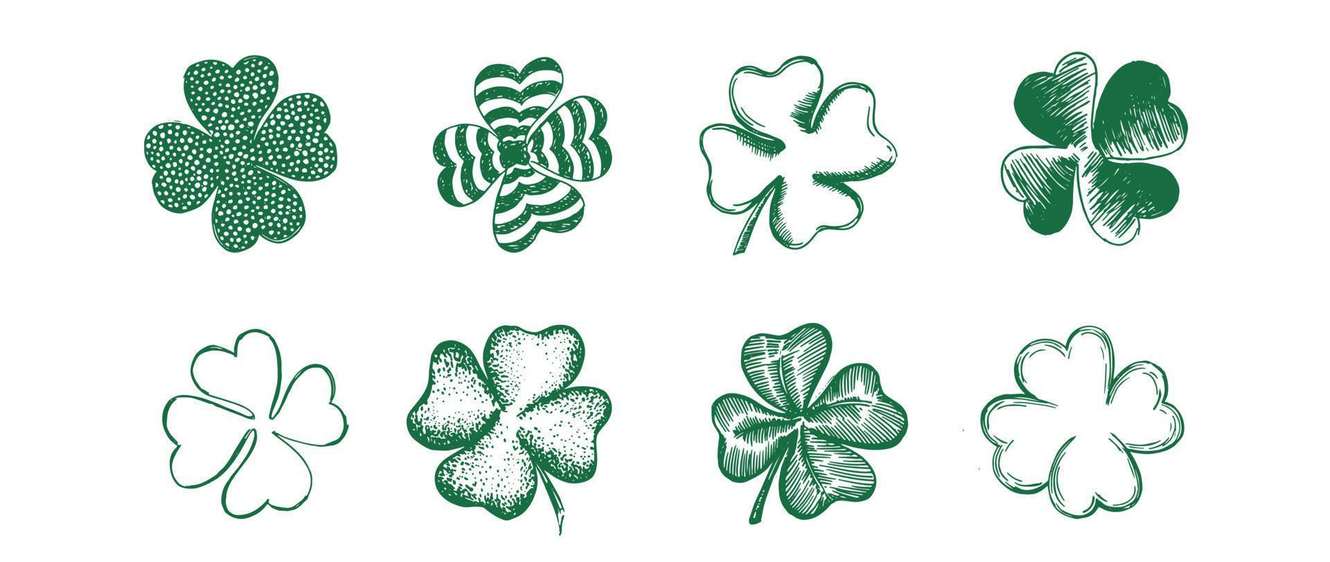 Clover set, hand drawn illustration. Patrick day. vector