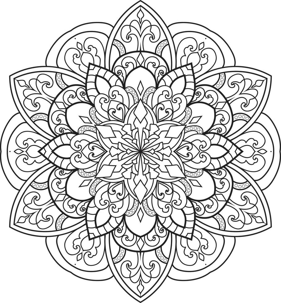 Outline Mandala in black and white Pro Vactor vector