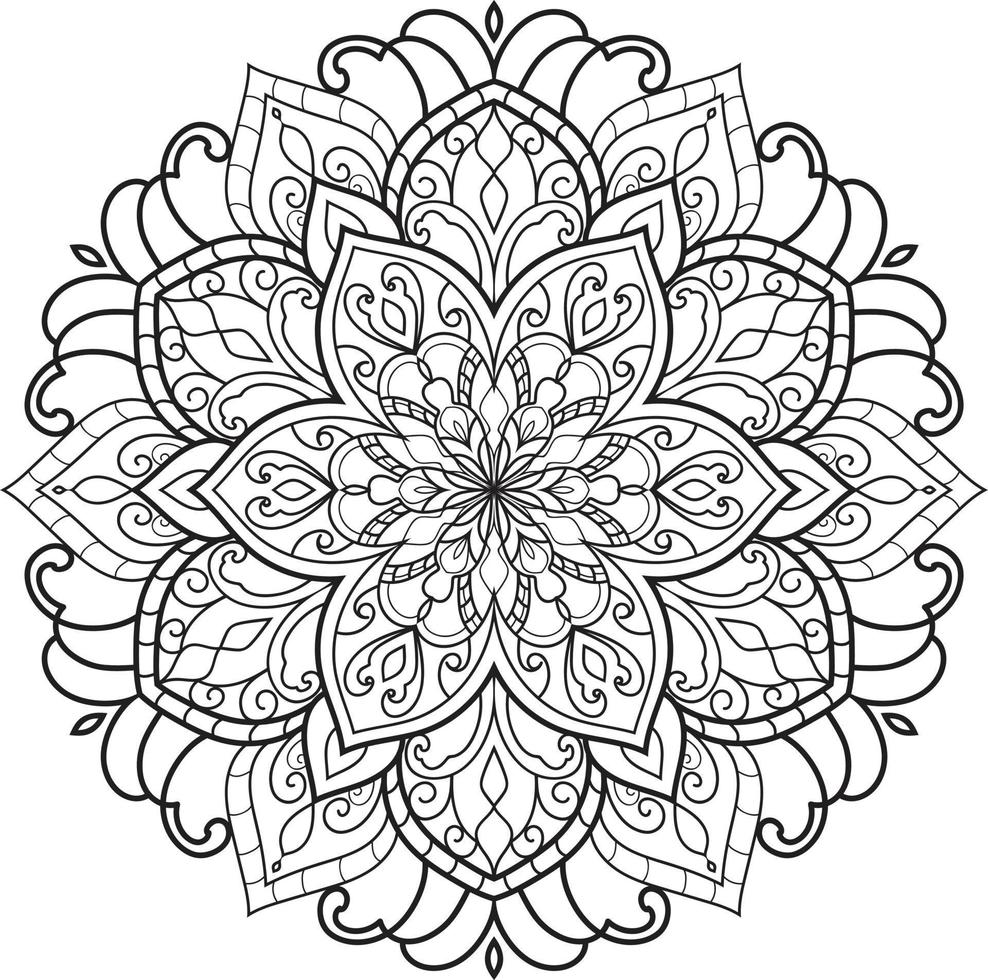 Outline Mandala in black and white Pro Vactor vector