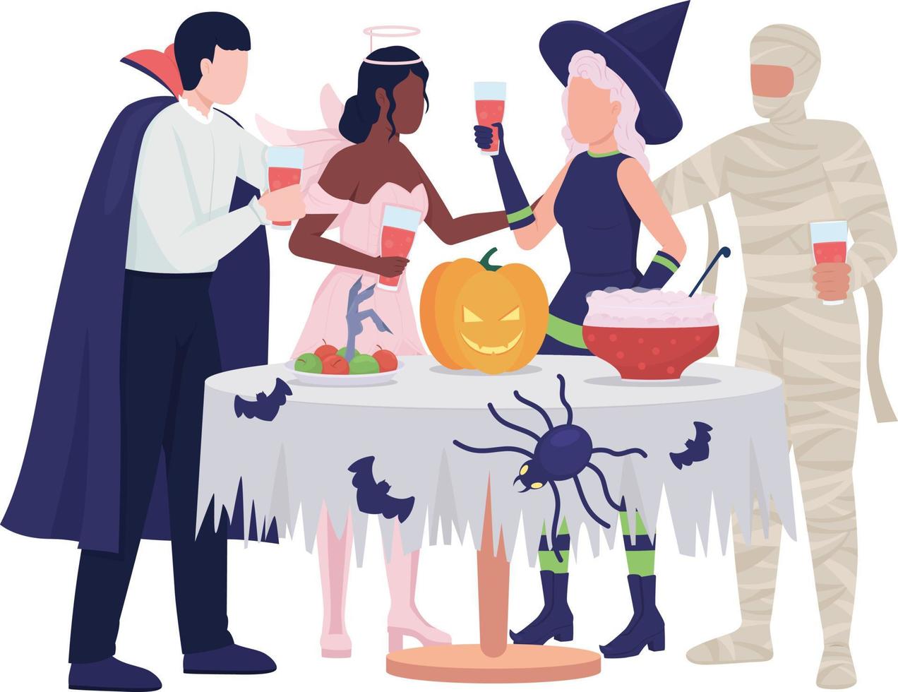 Halloween party guests semi flat color vector characters. Editable figures. Full body people on white. Monsters costumes simple cartoon style illustration for web graphic design and animation