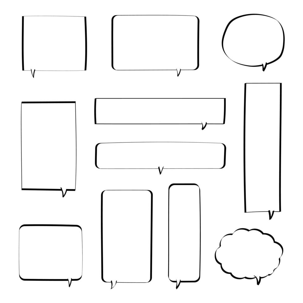 collection set of blank  black and white hand drawing speech bubble balloon, think speak talk text box, banner, flat vector illustration design