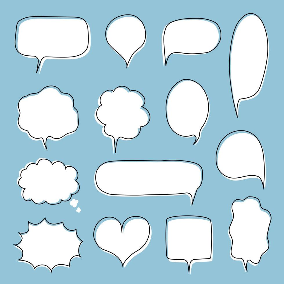 collection set of blank  black and white hand drawing speech bubble balloon, think speak talk text box, banner, flat vector illustration design
