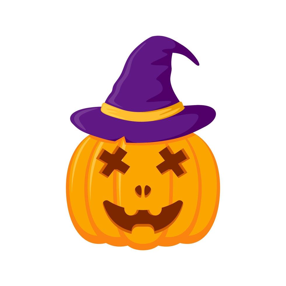 Calabaza de Halloween con sombrero aislado sobre fondo blanco. vector