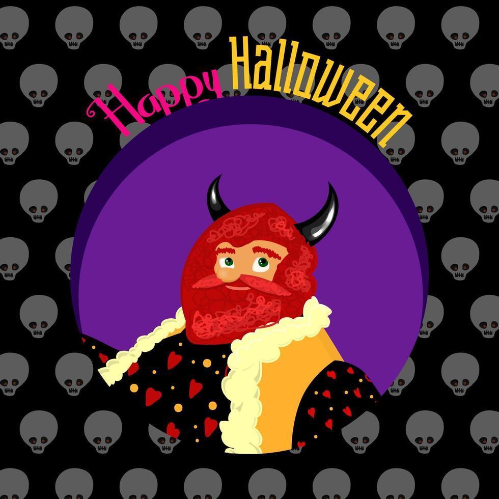 Halloween horizontal poster with vampires, pumpkins and devil. Bright Halloween design. vector