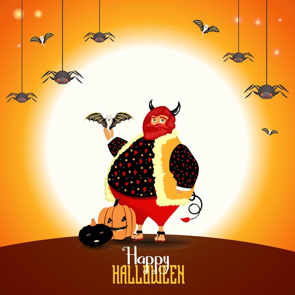 Funny devil. Halloween character. Terrible and terrible devil. Happy Halloween. vector