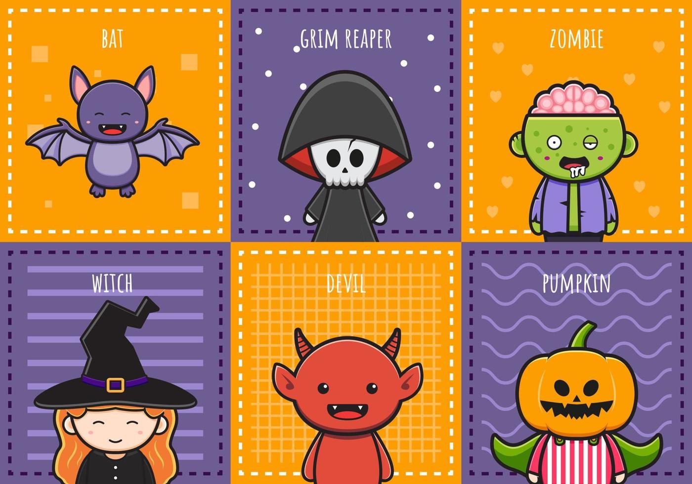 Ilustración de dibujos animados de banner de fondo de personaje de halloween lindo vector