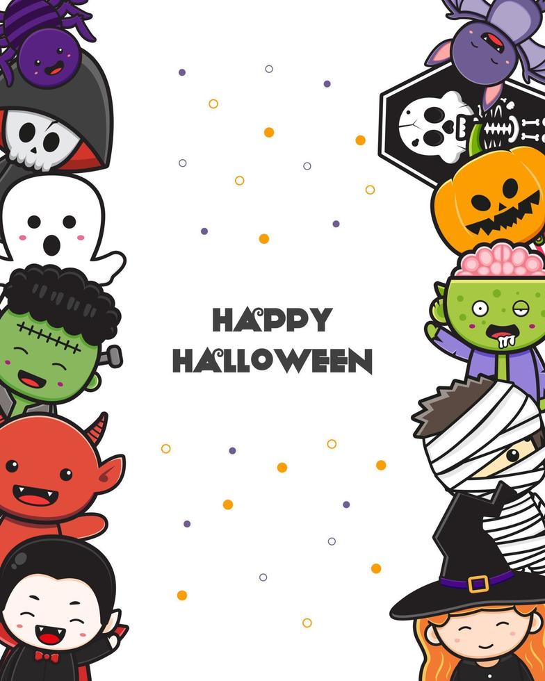 Ilustración de dibujos animados de banner de fondo de personaje de halloween lindo vector