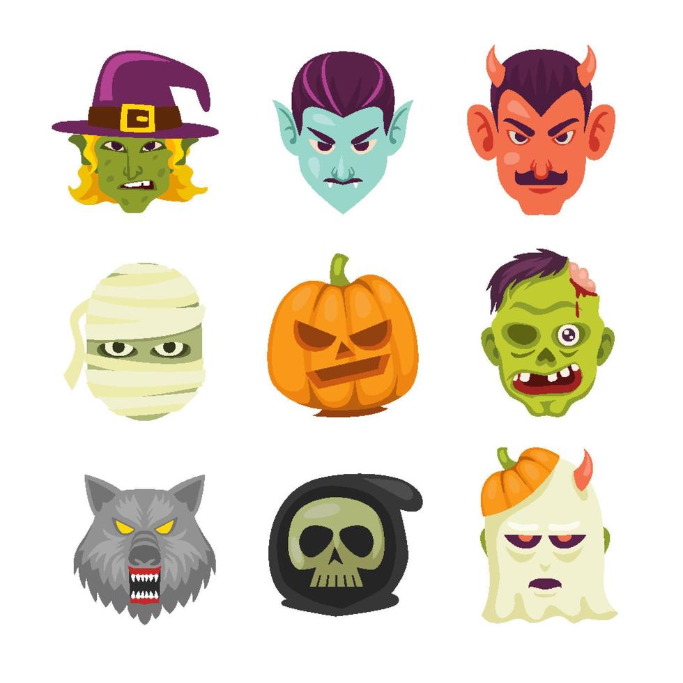 lindas colecciones de personajes de halloween vector