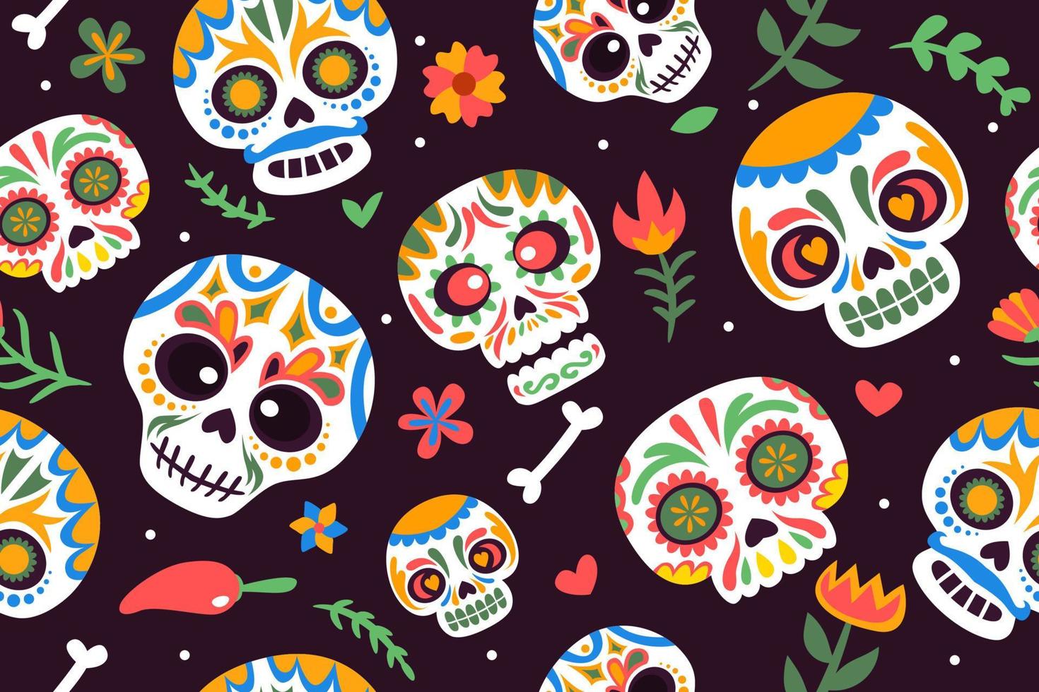 calavera azúcar calavera de patrones sin fisuras vector