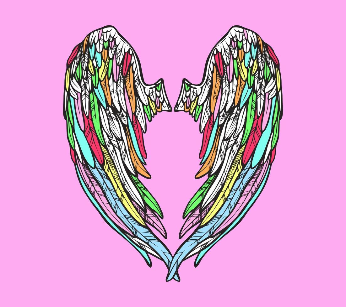 Wing vector set. colorful Sticker wing tattoo. Doodle and sketch style tattoo.