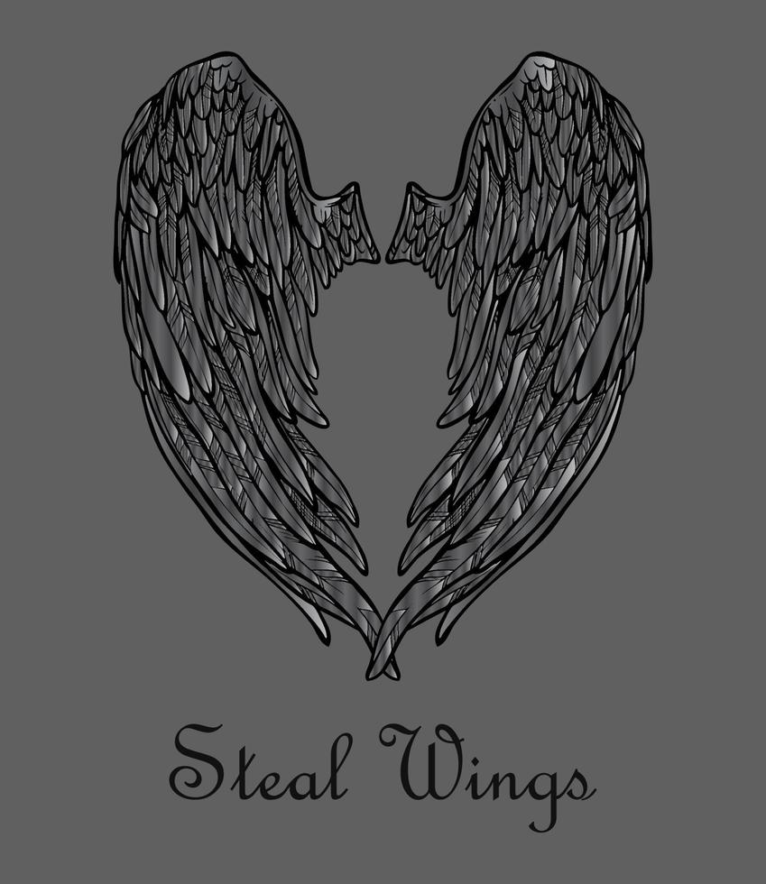 Wing vector set. colorful Sticker wing tattoo. Doodle and sketch style tattoo.