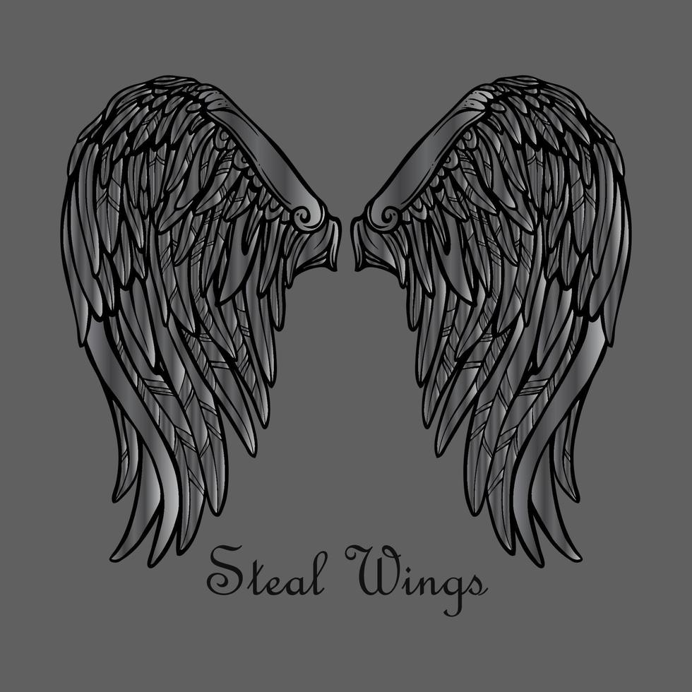 Wing vector set. colorful Sticker wing tattoo. Doodle and sketch style tattoo.