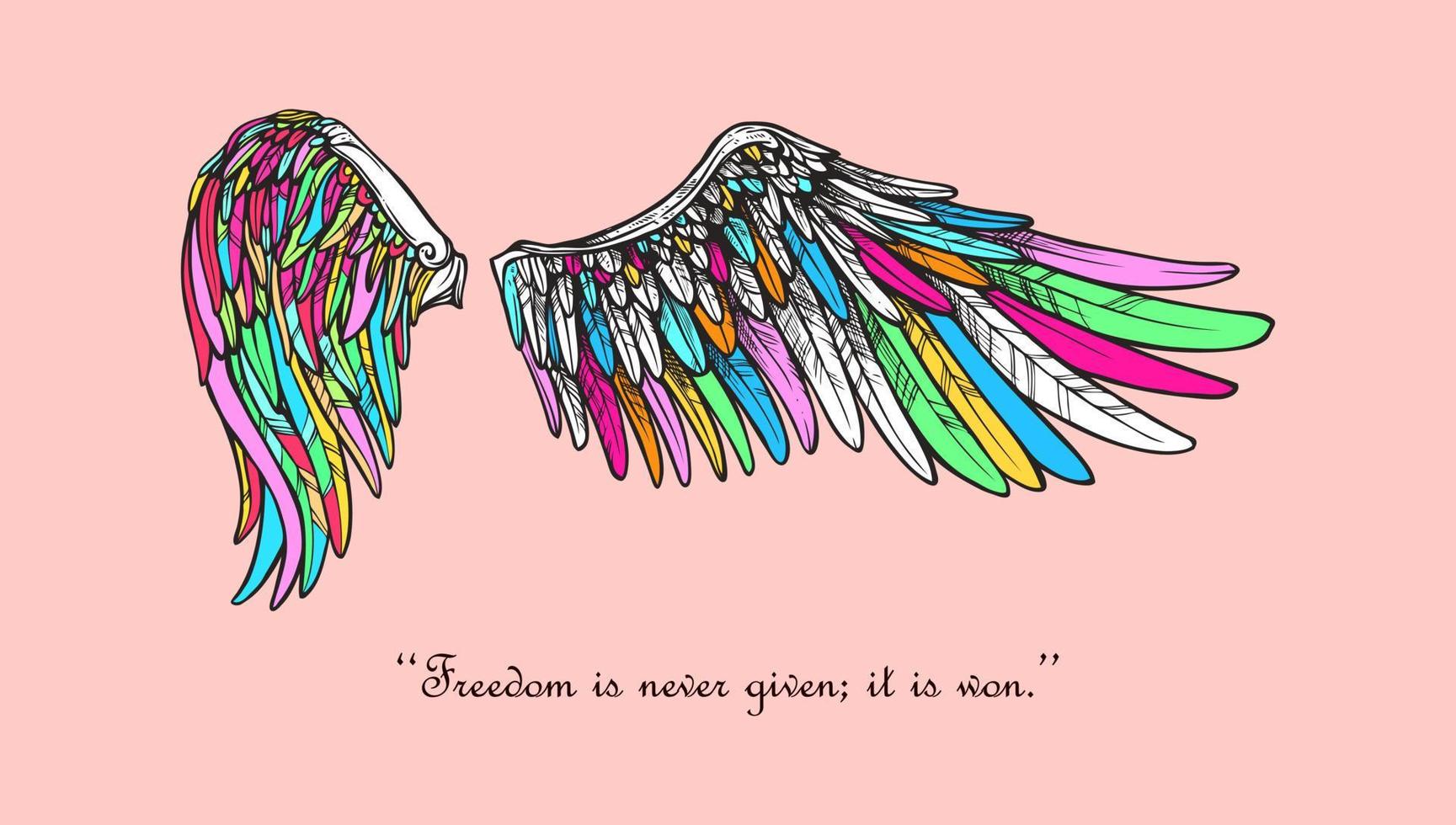 Wing vector set. colorful Sticker wing tattoo. Doodle and sketch style tattoo.