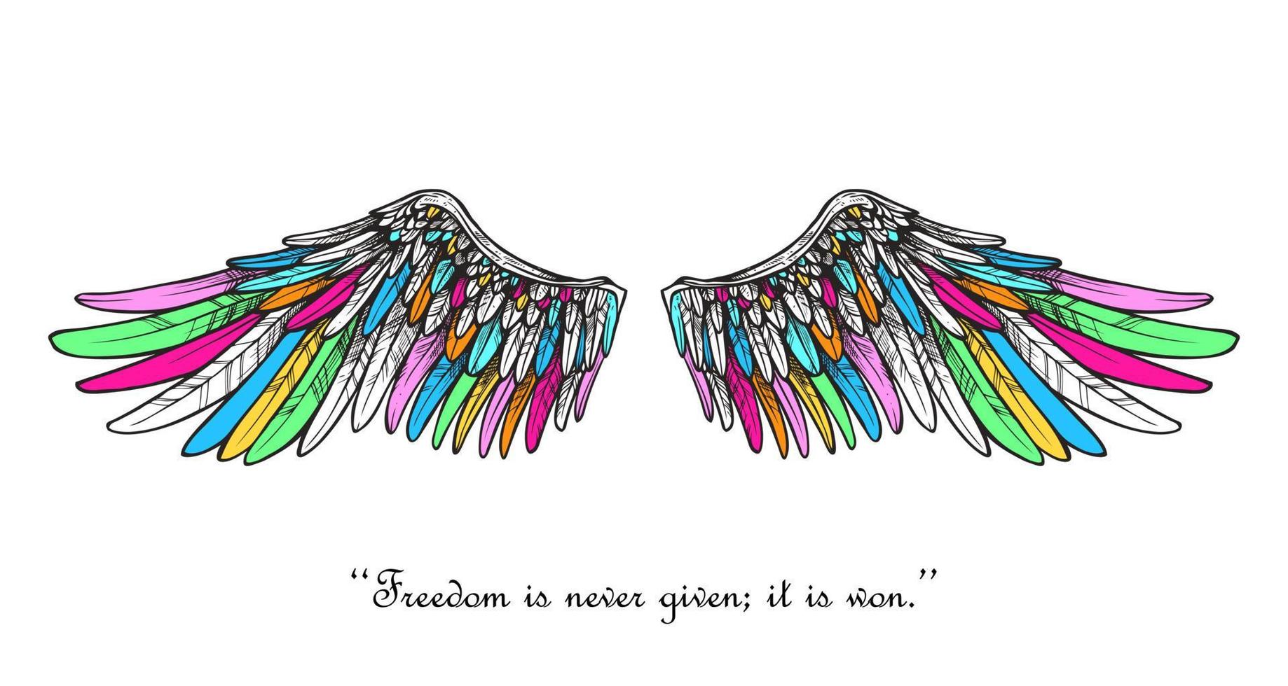 Wing vector set. colorful Sticker wing tattoo. Doodle and sketch style tattoo.