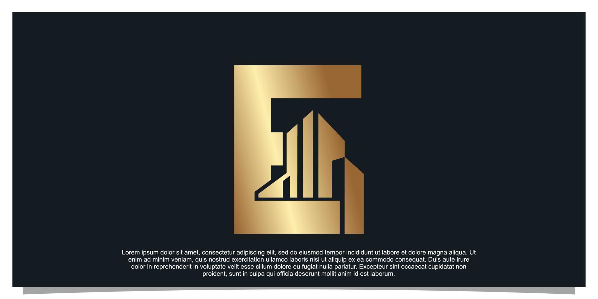 diseño de logotipo de monograma letra inicial e para negocios con construcción de concepto de color dorado vector premium