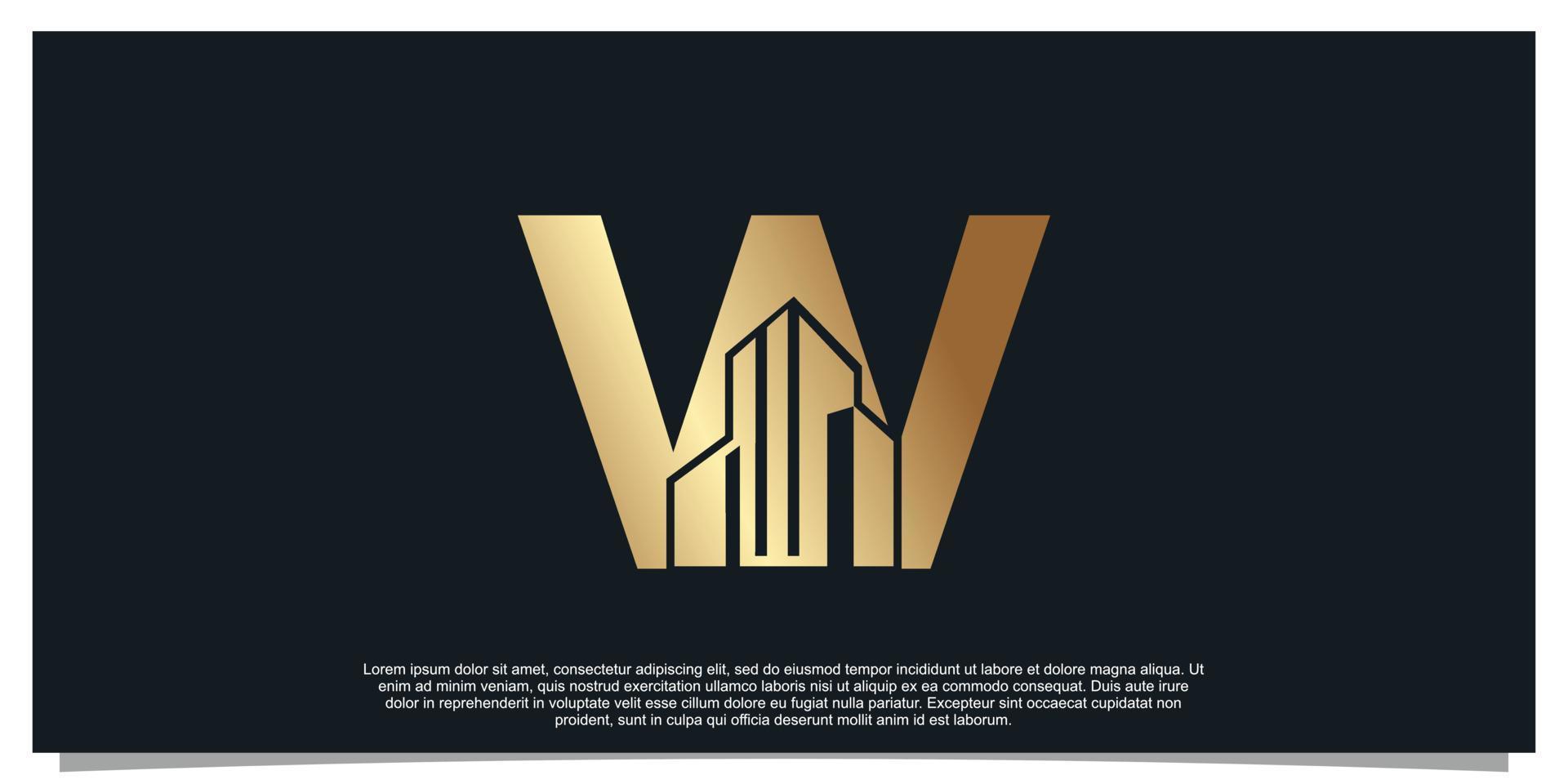 Monogram logo design initial letter W for business with building golden color concept Premium Vector