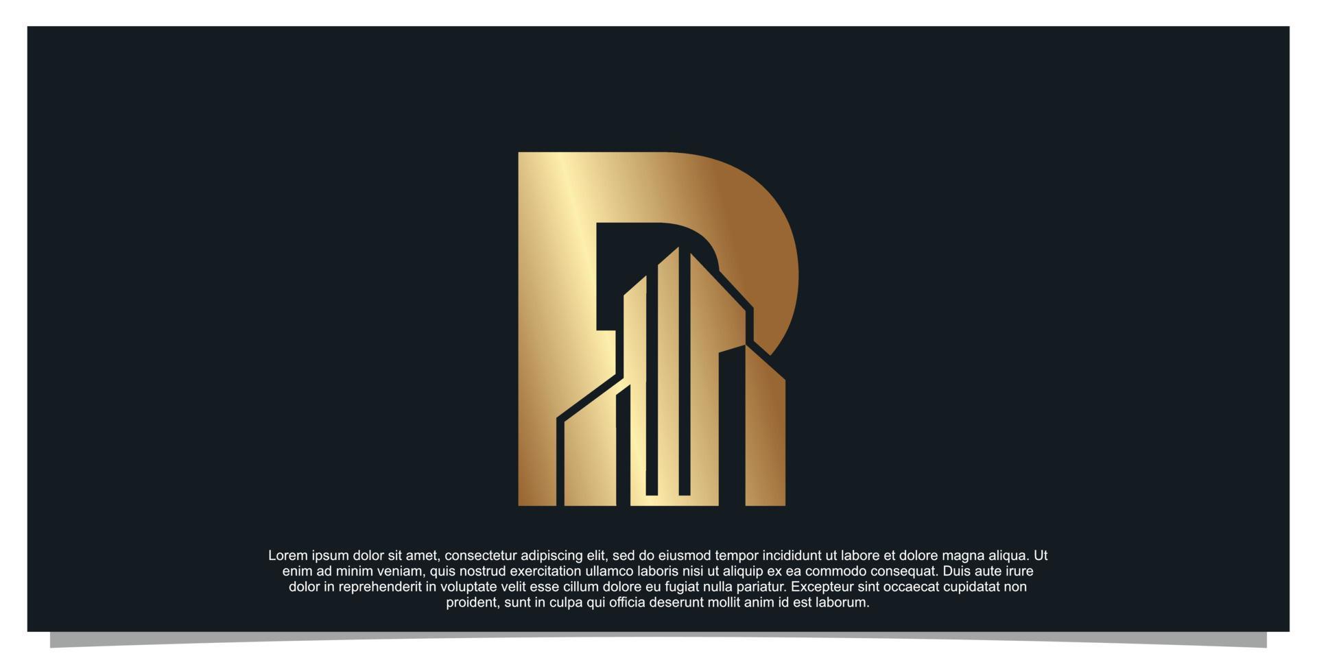 Monogram logo design initial letter P for business with building golden color concept Premium Vector