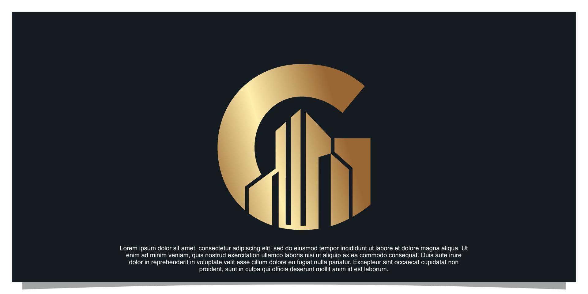 Monogram logo design initial letter G for business with building golden color concept Premium Vector