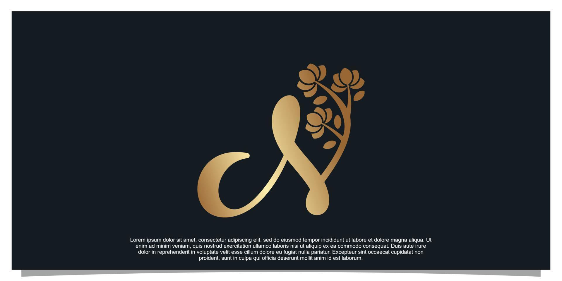 Logo design letter N with flower unique concept Premium Vector