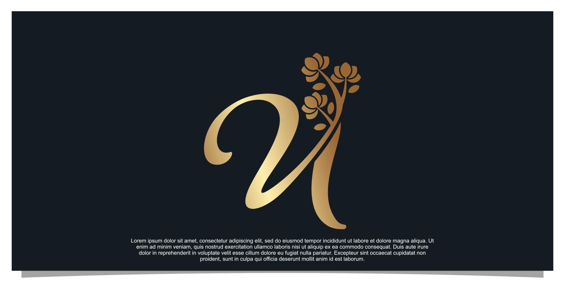 Logo design letter U with flower unique concept Premium Vector