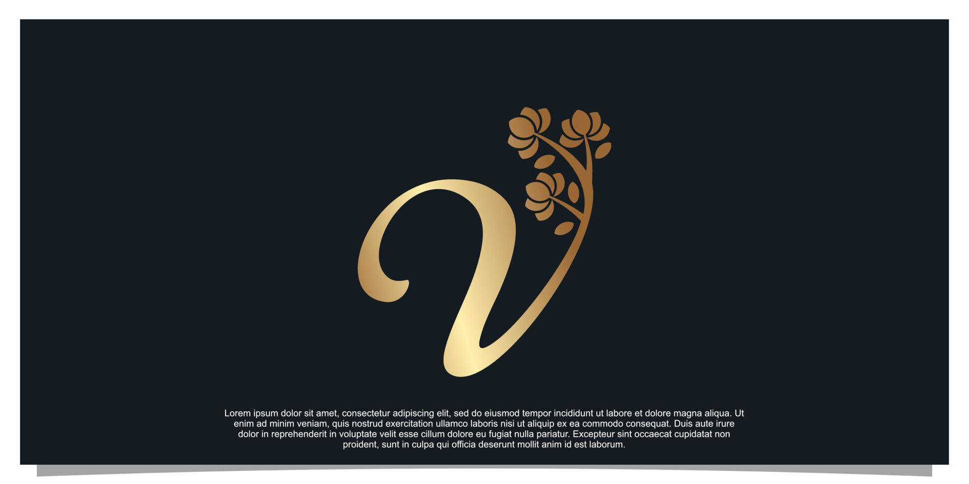 Logo design letter V with flower unique concept Premium Vector