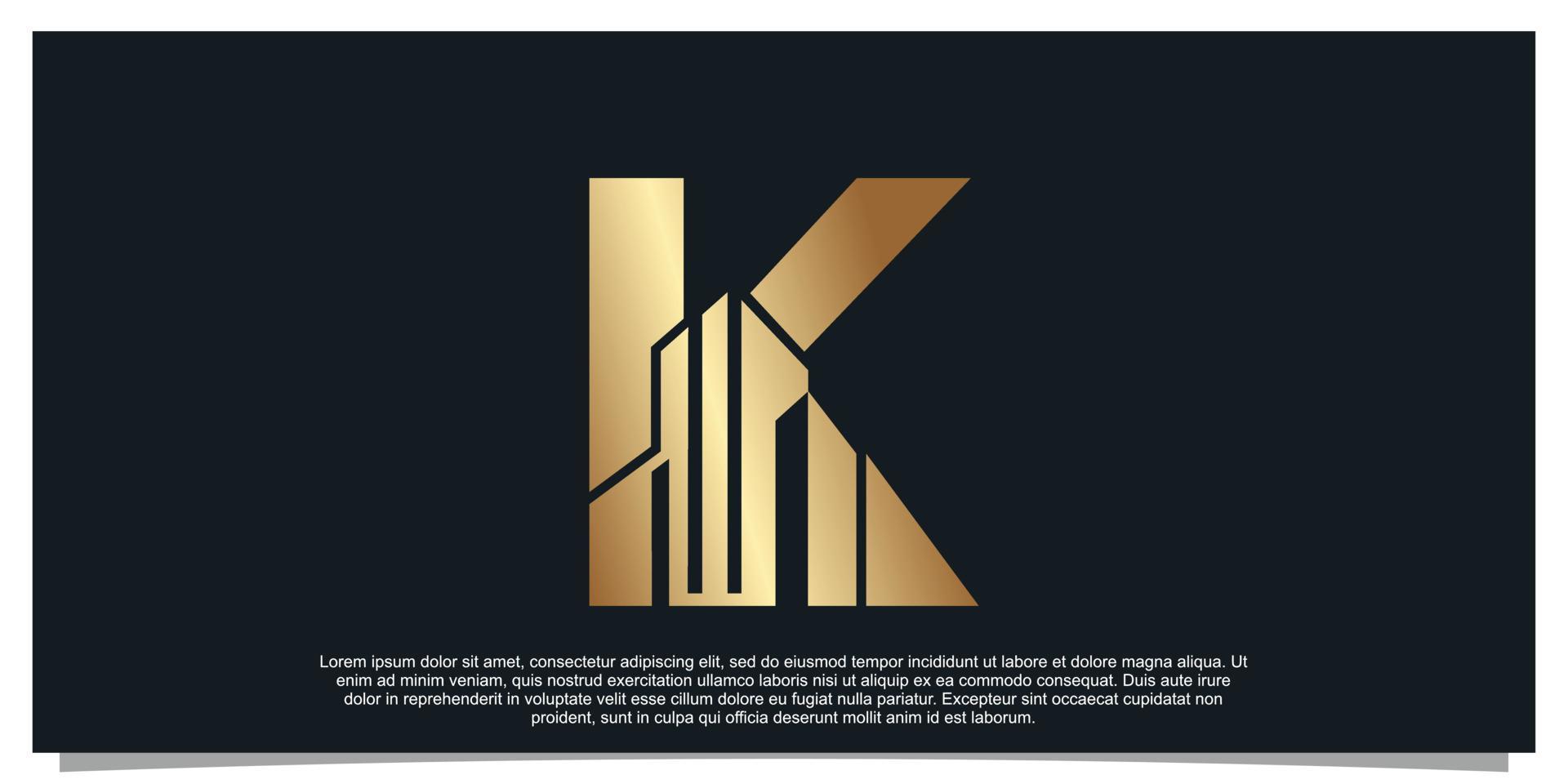 diseño de logotipo de monograma letra inicial k para negocios con construcción concepto de color dorado vector premium